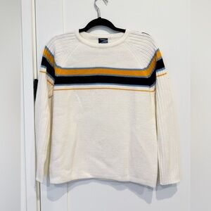 Ruche Men's Cream Sweater with Blue and Yellow Stripes